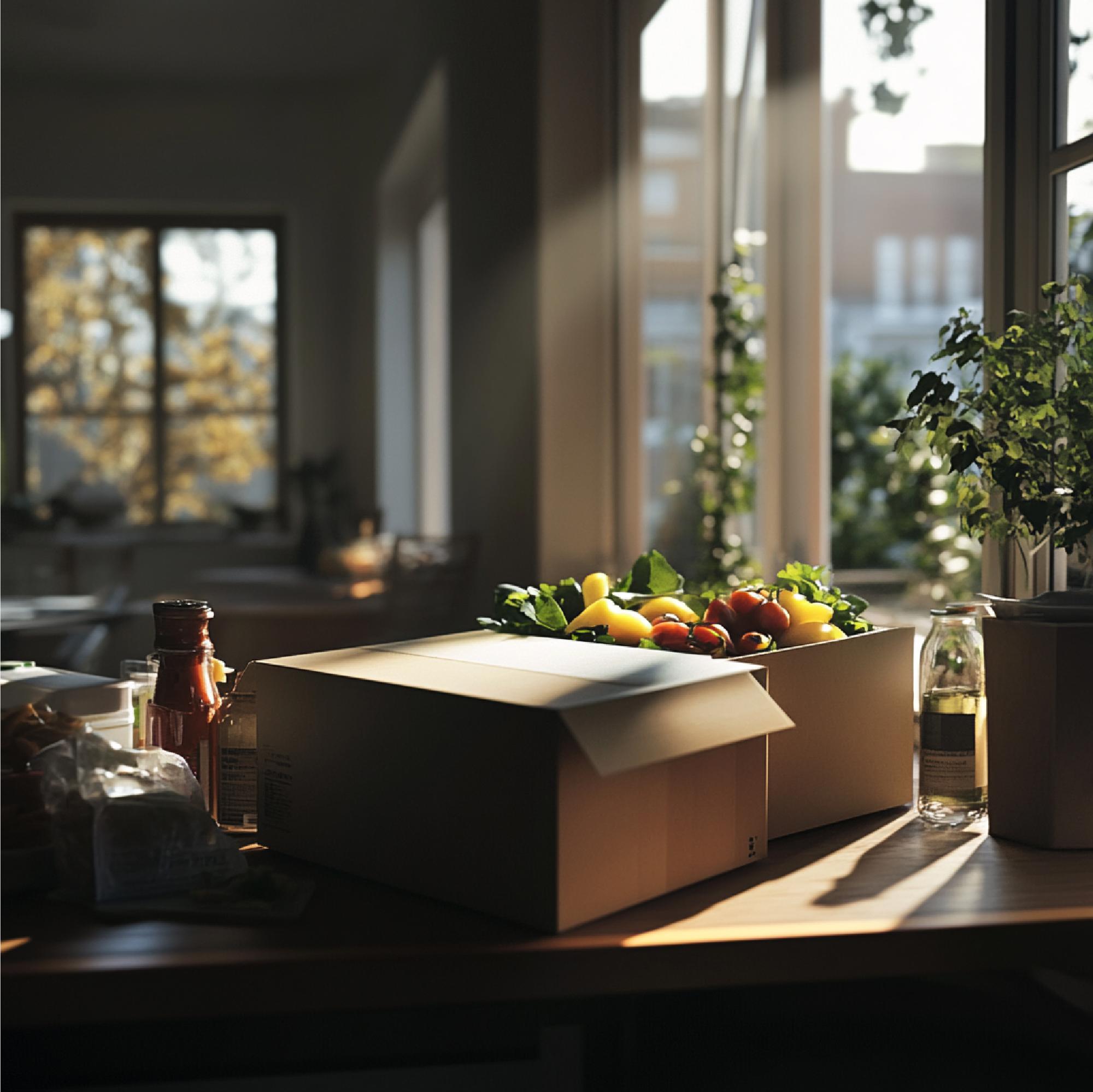 Subscription package box on wooden table